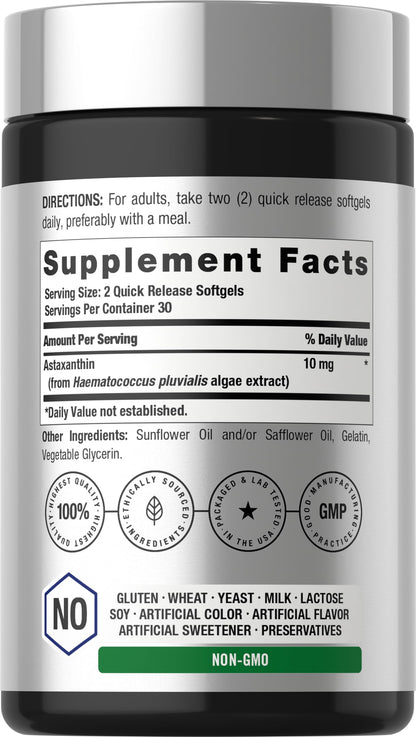 Horbäach algae derived astaxanthin supplement label details and nutrition information