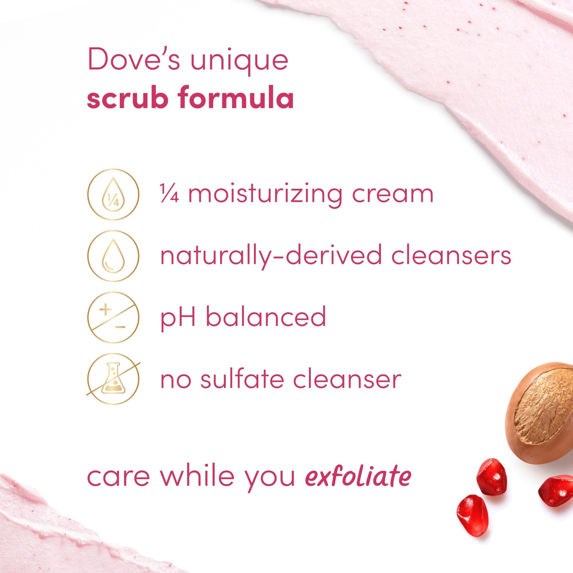 Dove travel size body scrub set for women with pomegranate and shea butter packaging.