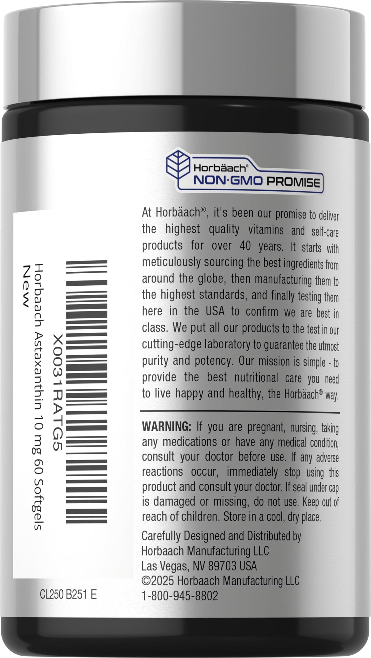 Horbäach Astaxanthin 60 quick-release softgels container angle view