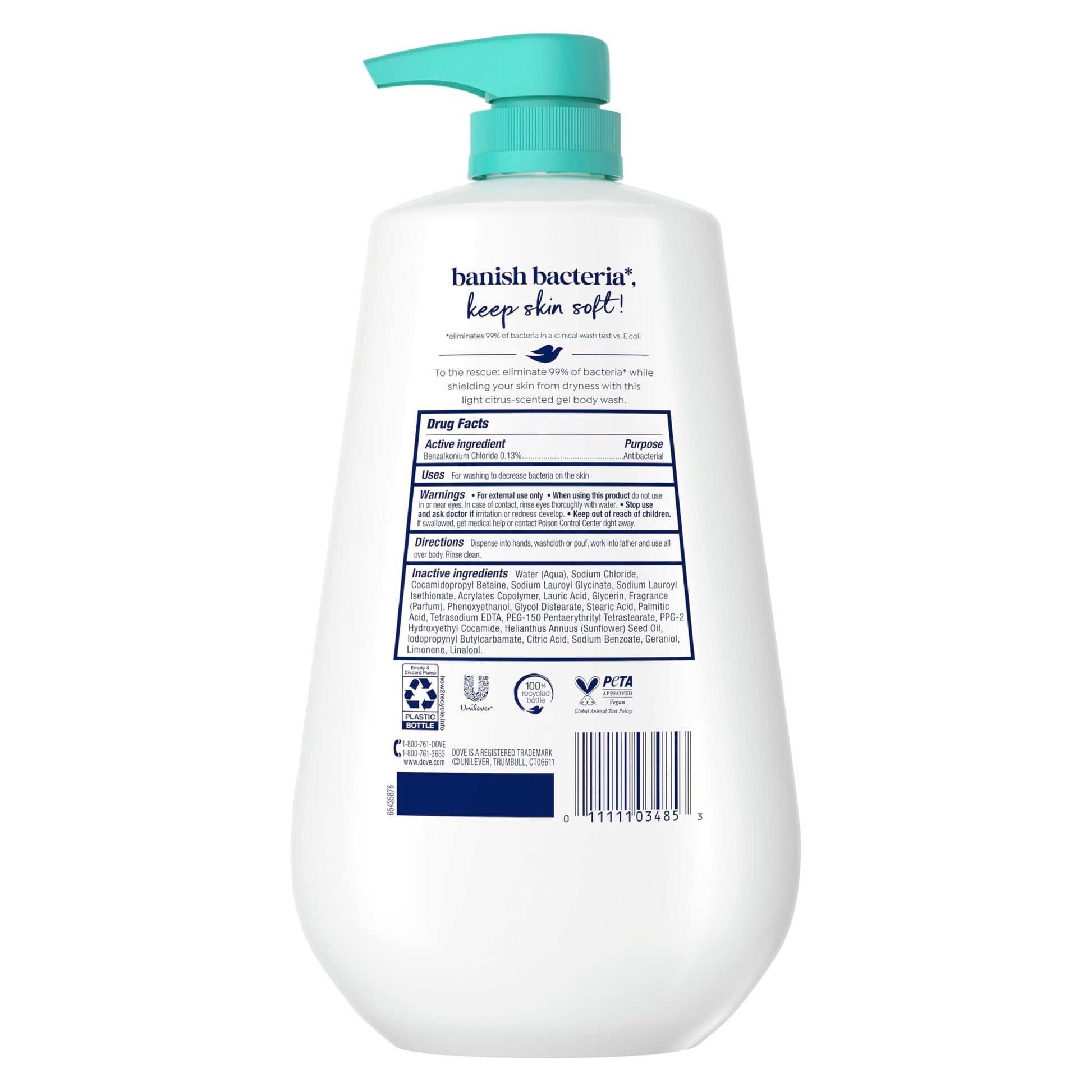Dove antibacterial hydrating gel formula bottle