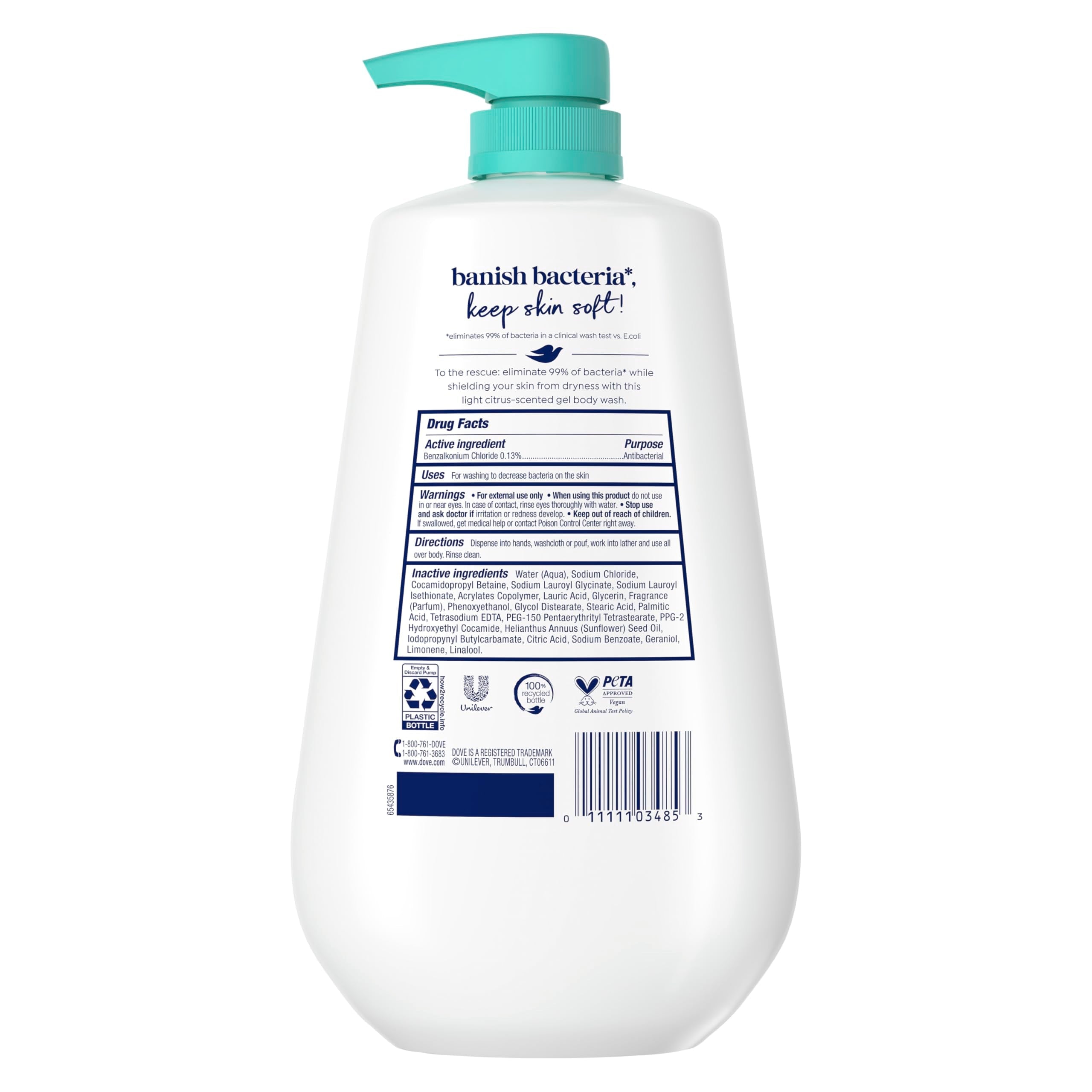 Dove antibacterial hydrating gel formula bottle