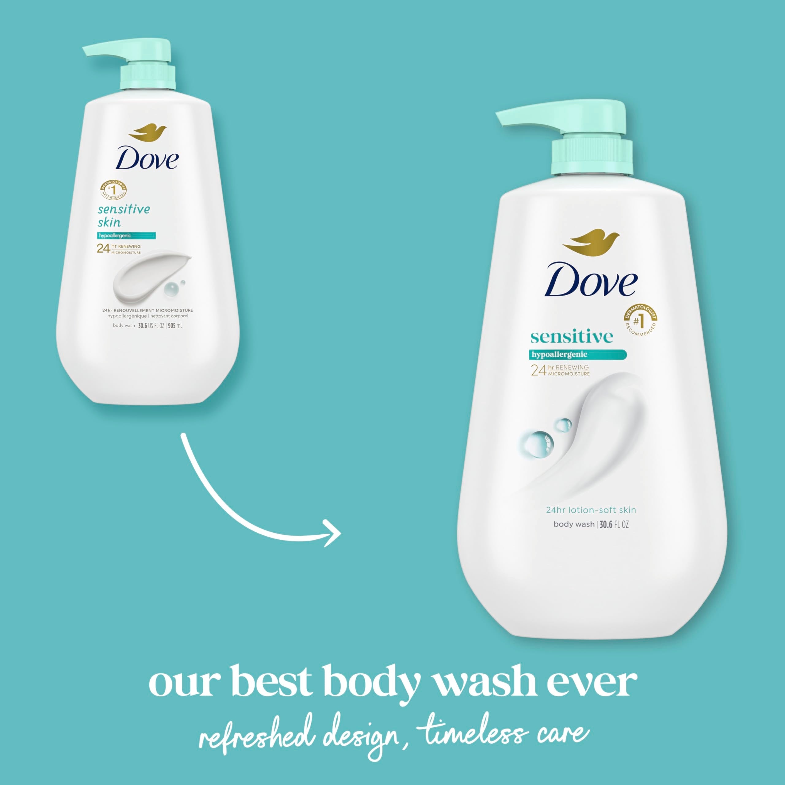 Side profile of Dove hypoallergenic body wash 3 count set