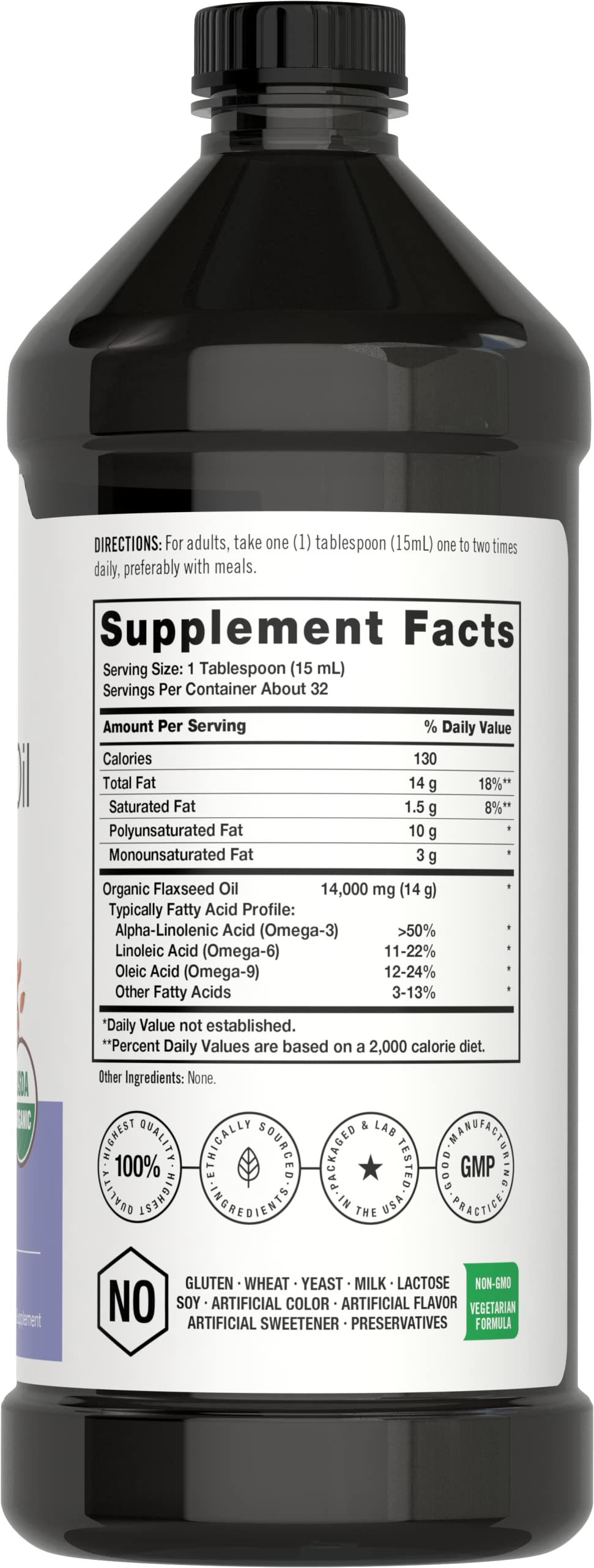 Horbaach cold pressed flaxseed oil supplement nutrition facts label