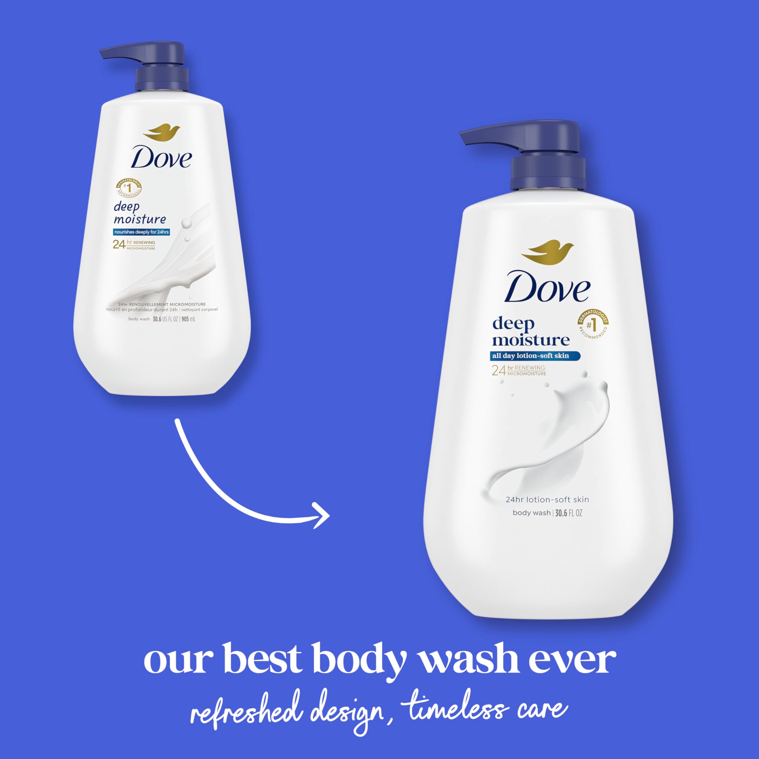 Back label of Dove Deep Moisture body wash showing ingredients