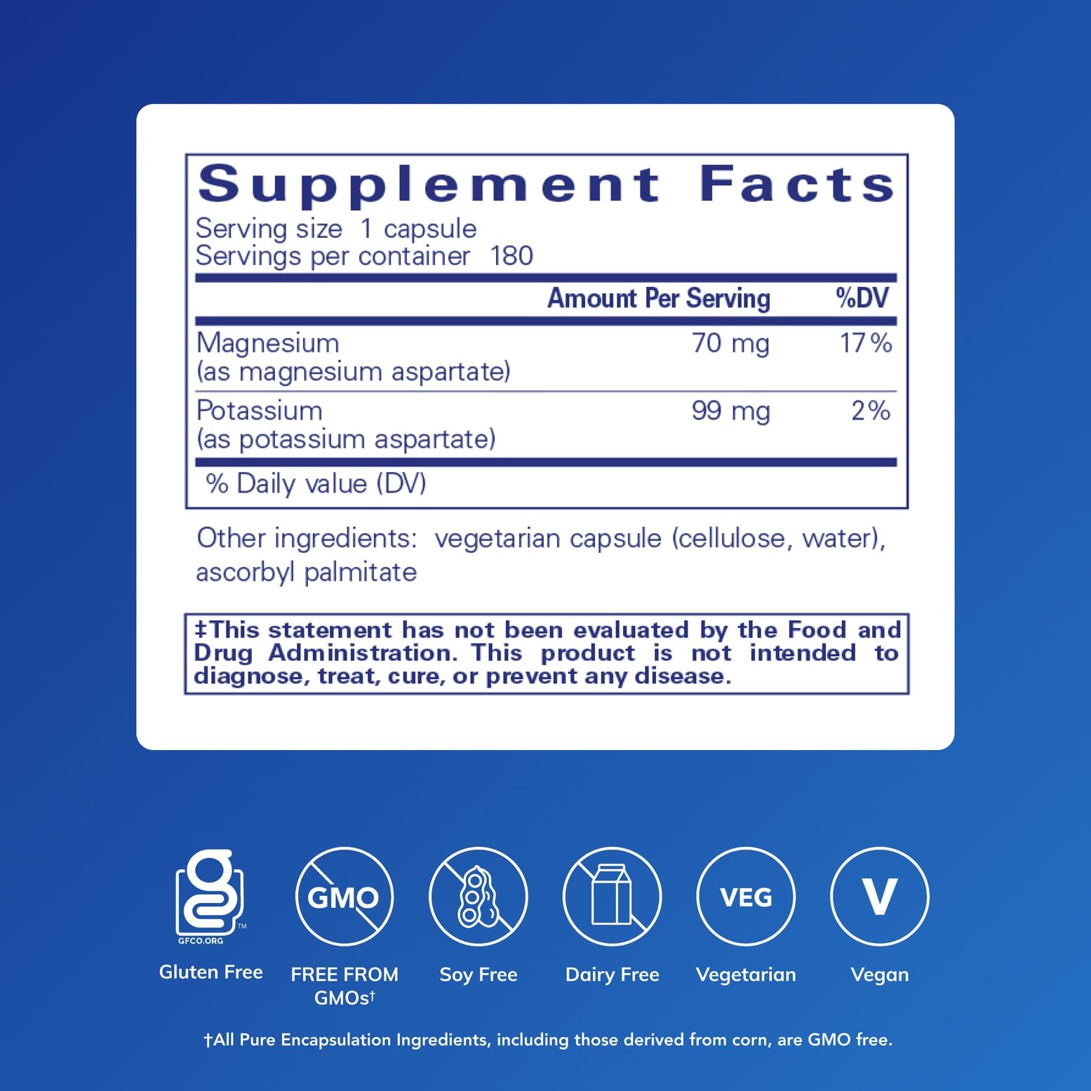 Pure Encapsulations Potassium Magnesium supplement label details