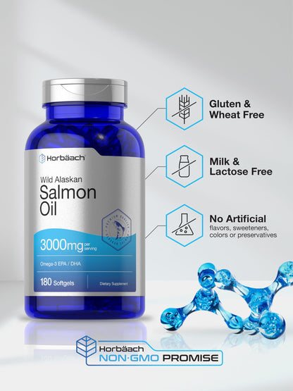 Horbaach high potency gluten free non GMO salmon fish oil packaging detail.