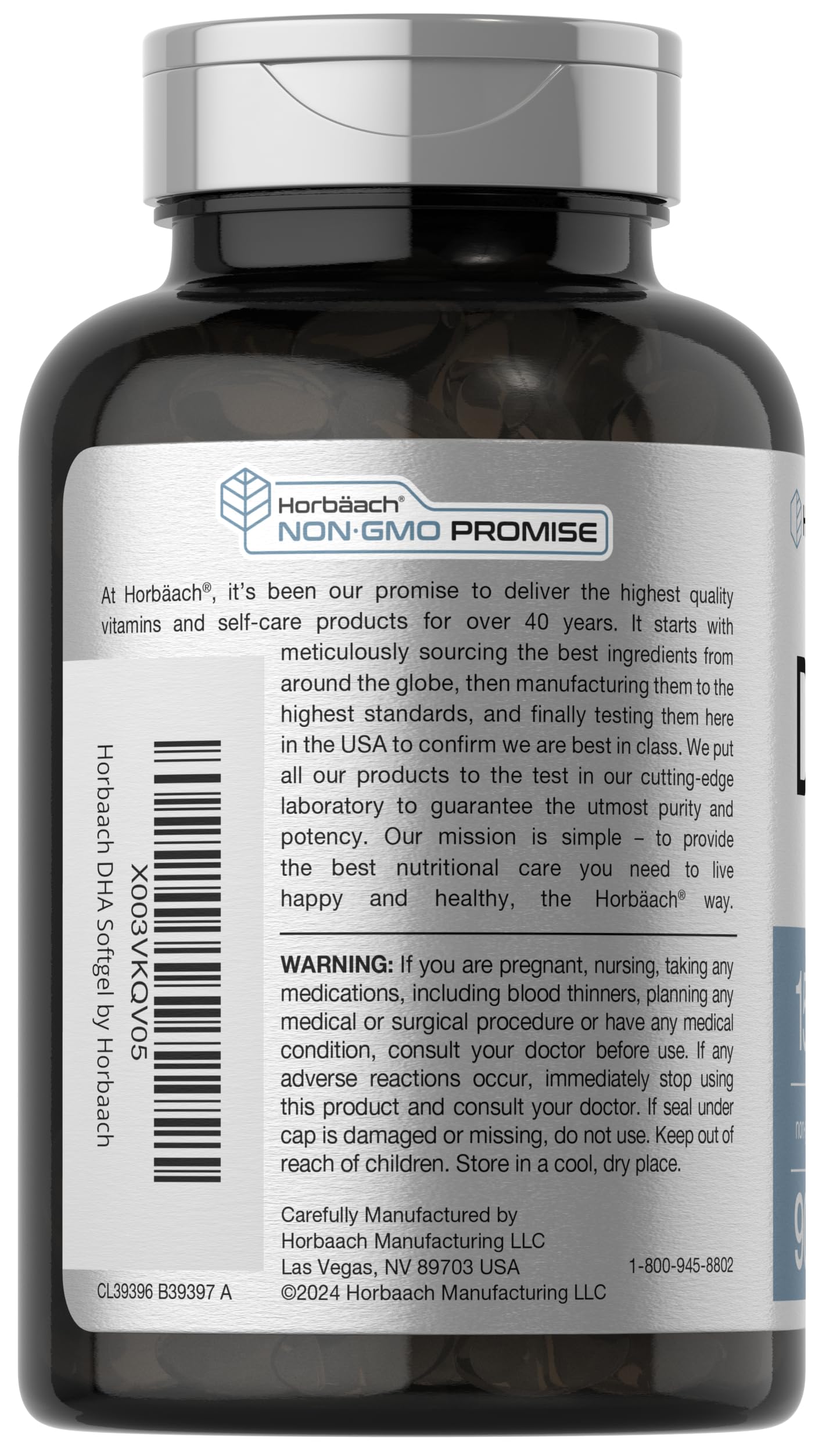 Horbaach DHA 1500mg dietary supplement nutritional facts label packaging
