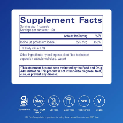 Pure Encapsulations Iodine 225 mcg supplement label details