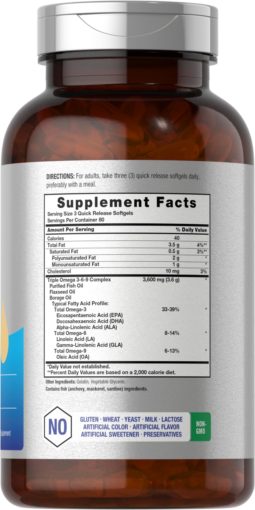 Horbäach Triple Omega 3 6 9 supplement label details