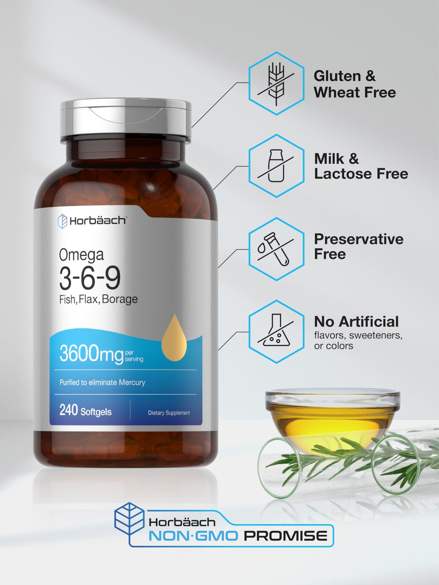 Close up of Horbäach Triple Omega quick release softgels