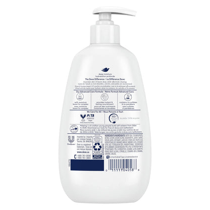 Close up of Dove Advanced Care moisturizing hand wash bottle