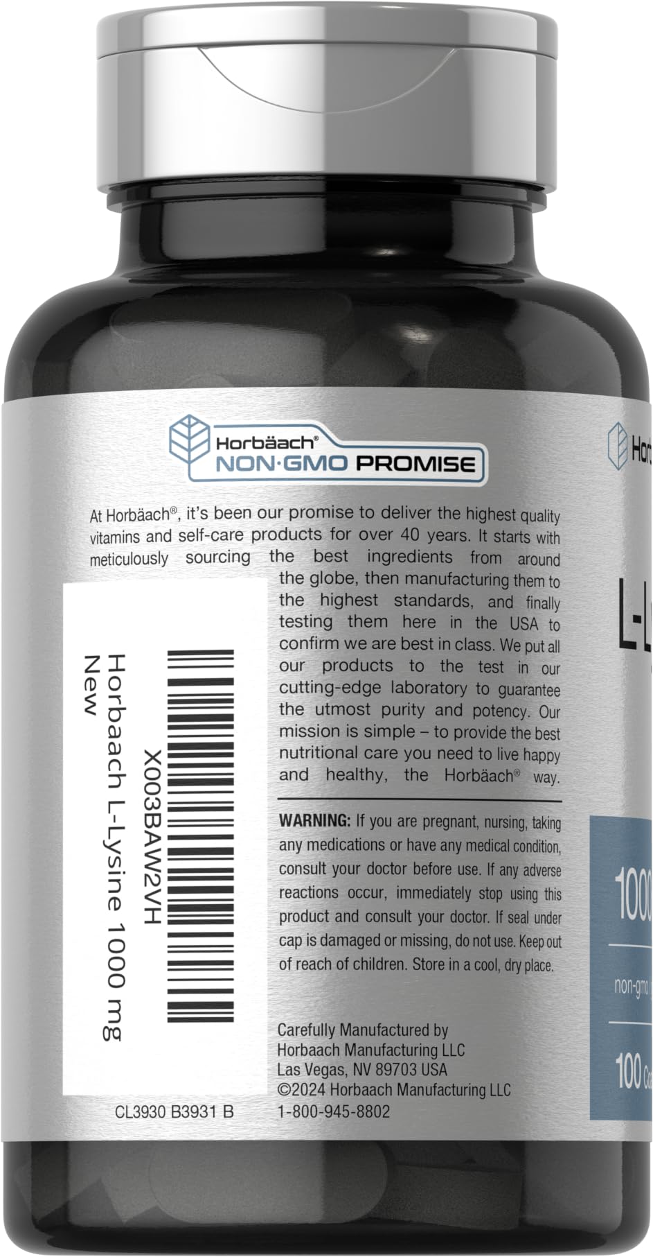 Horbaach vegetarian caplets bottle side angle view