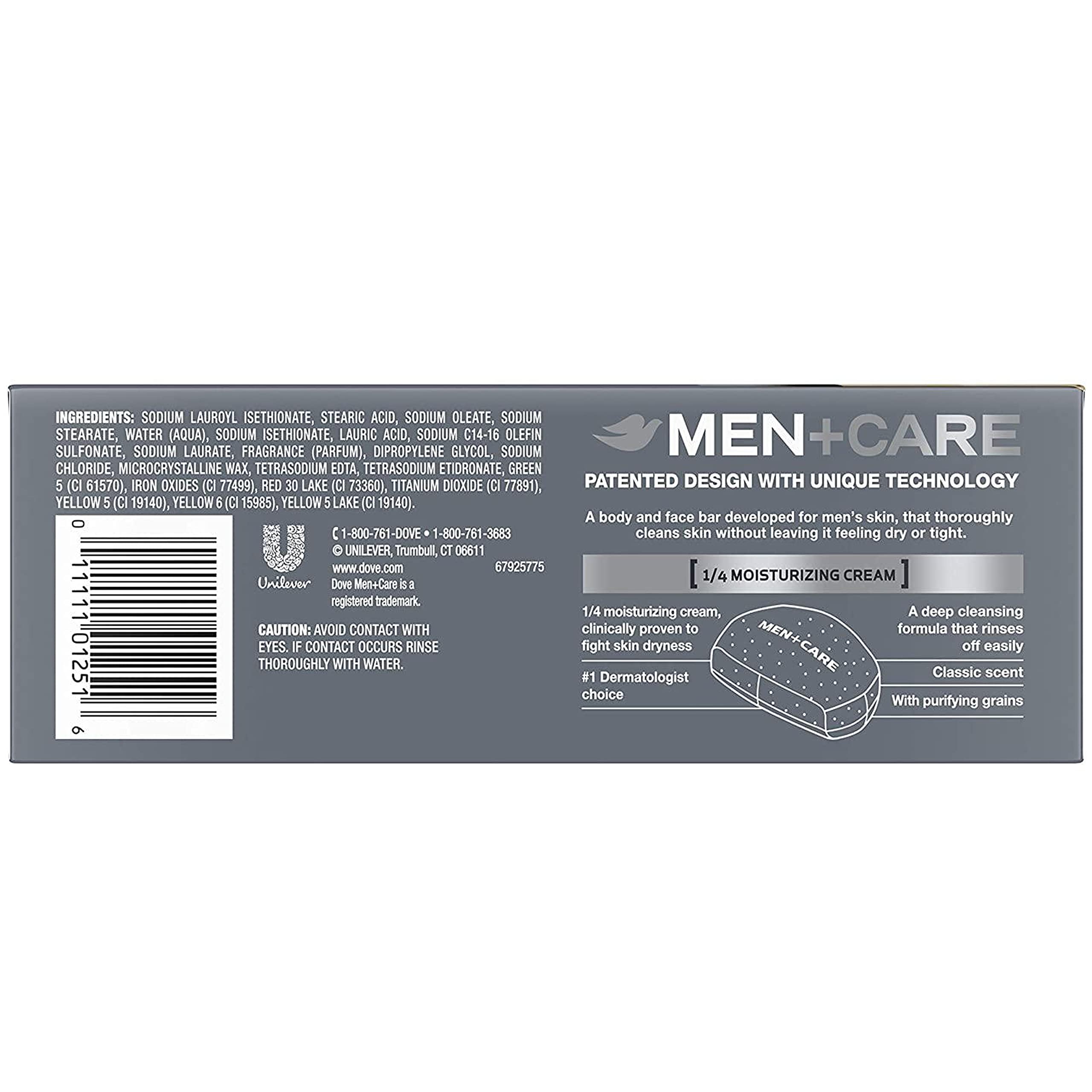 Ten pack packaging of Dove Men Care Deep Clean bars for men
