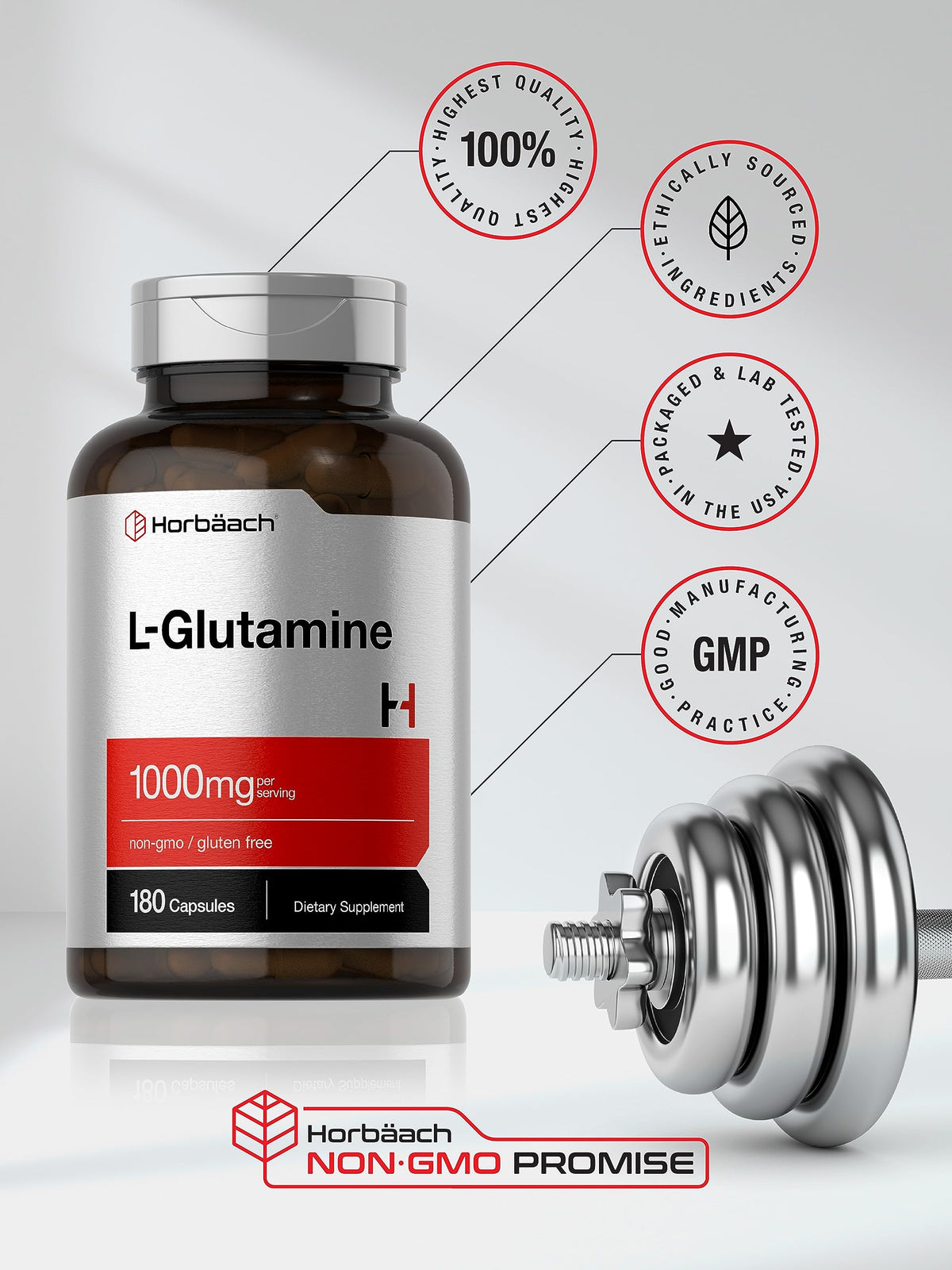 Horbaach L Glutamine non GMO and gluten free seal view