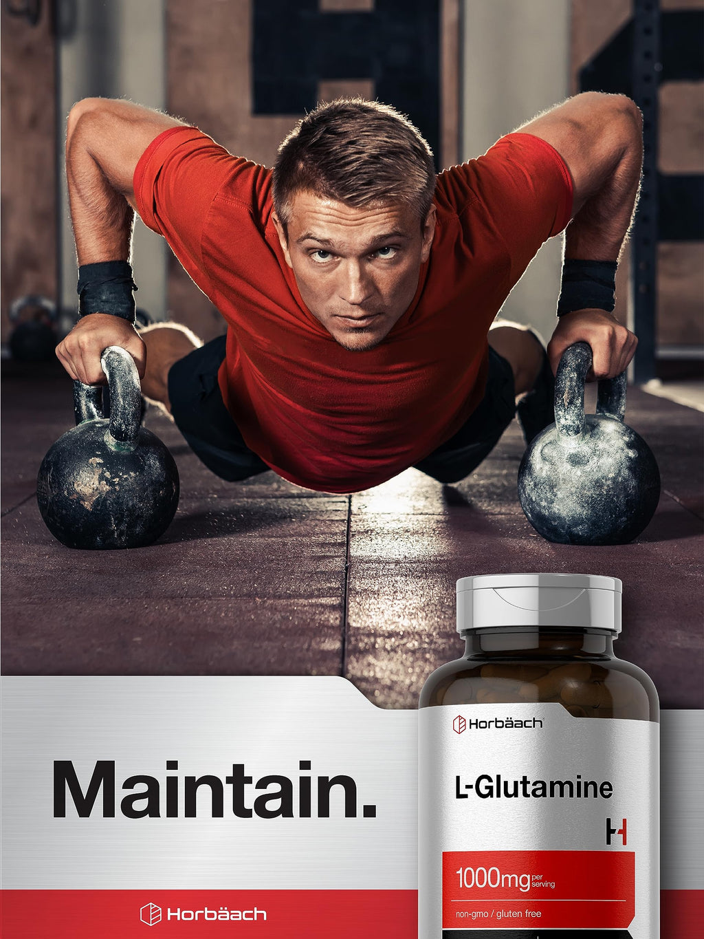Horbaach L Glutamine 1000mg capsules bottle lifestyle angle