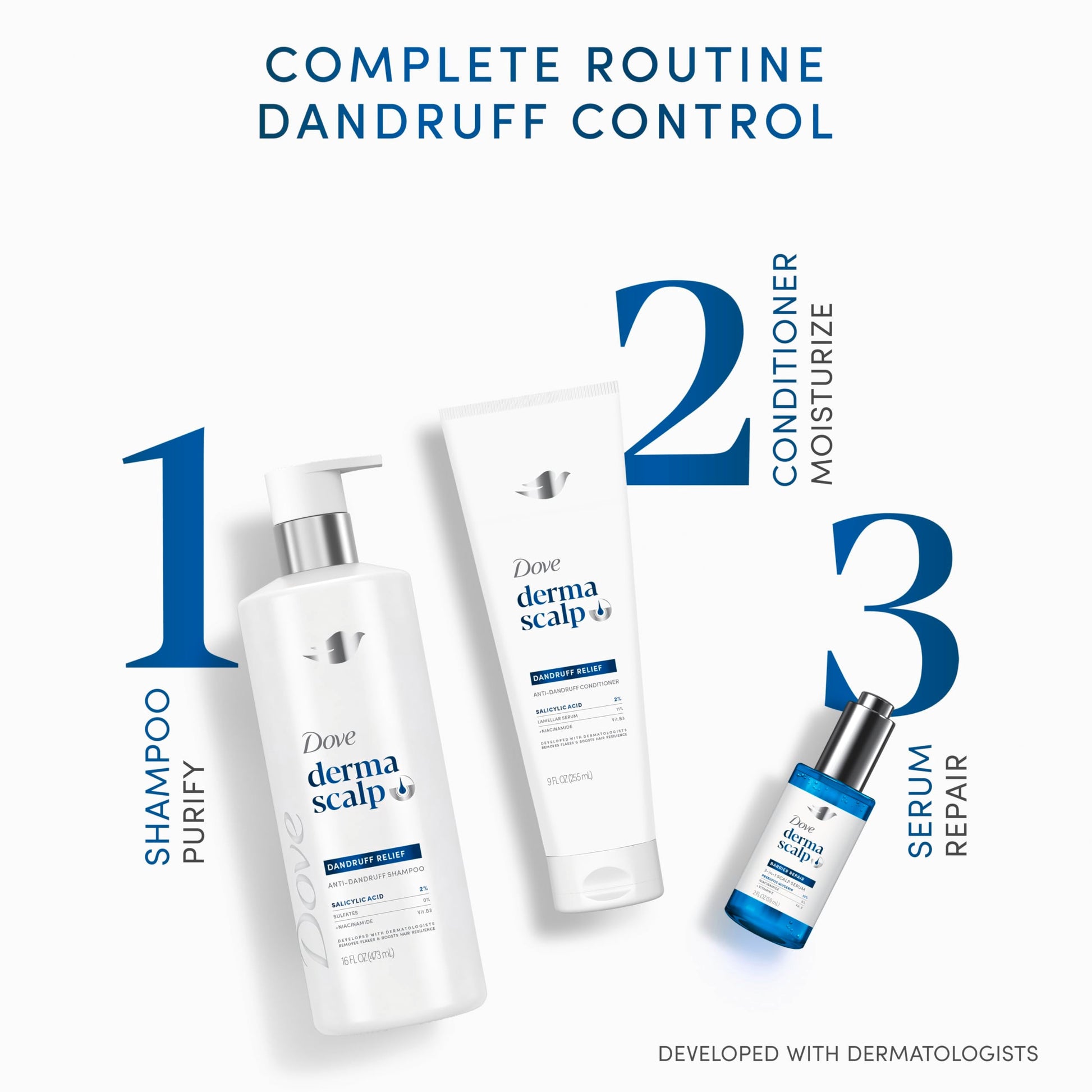Application demonstration of Dove Derma Scalp 3-in-1 barrier serum