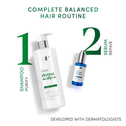 Side view of 2 Fluid Ounce Dove scalp relief serum packaging