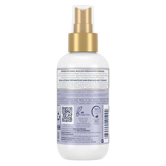 Back view of Dove Hair Therapy 5.5 Fluid Ounces bottle showing ingredients and usage directions