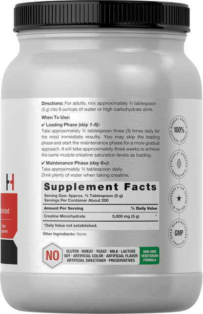 Horbäach Creatine Monohydrate Powder supplement facts label