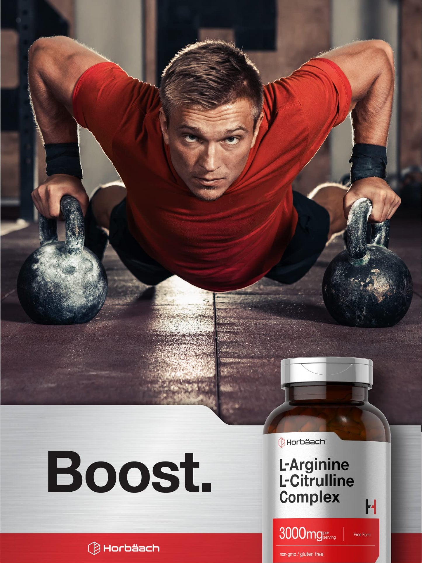 Authentic USA imported Horbäach fitness supplement bottle on a clean background