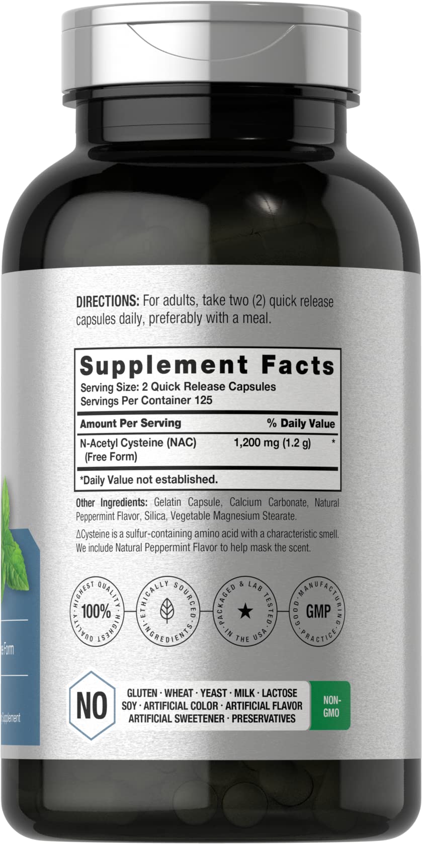 Horbäach NAC supplement facts and ingredient list label view