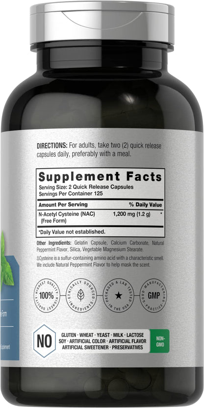 Horbäach NAC supplement facts and ingredient list label view