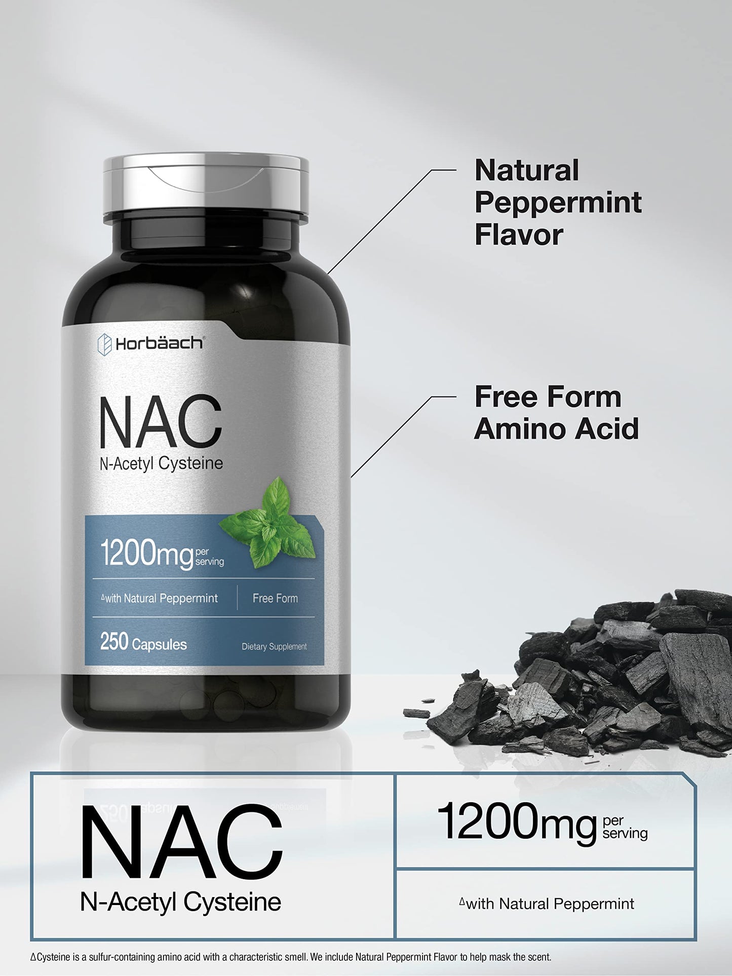 Horbaach NAC 1200mg powder capsules for antioxidant and liver support