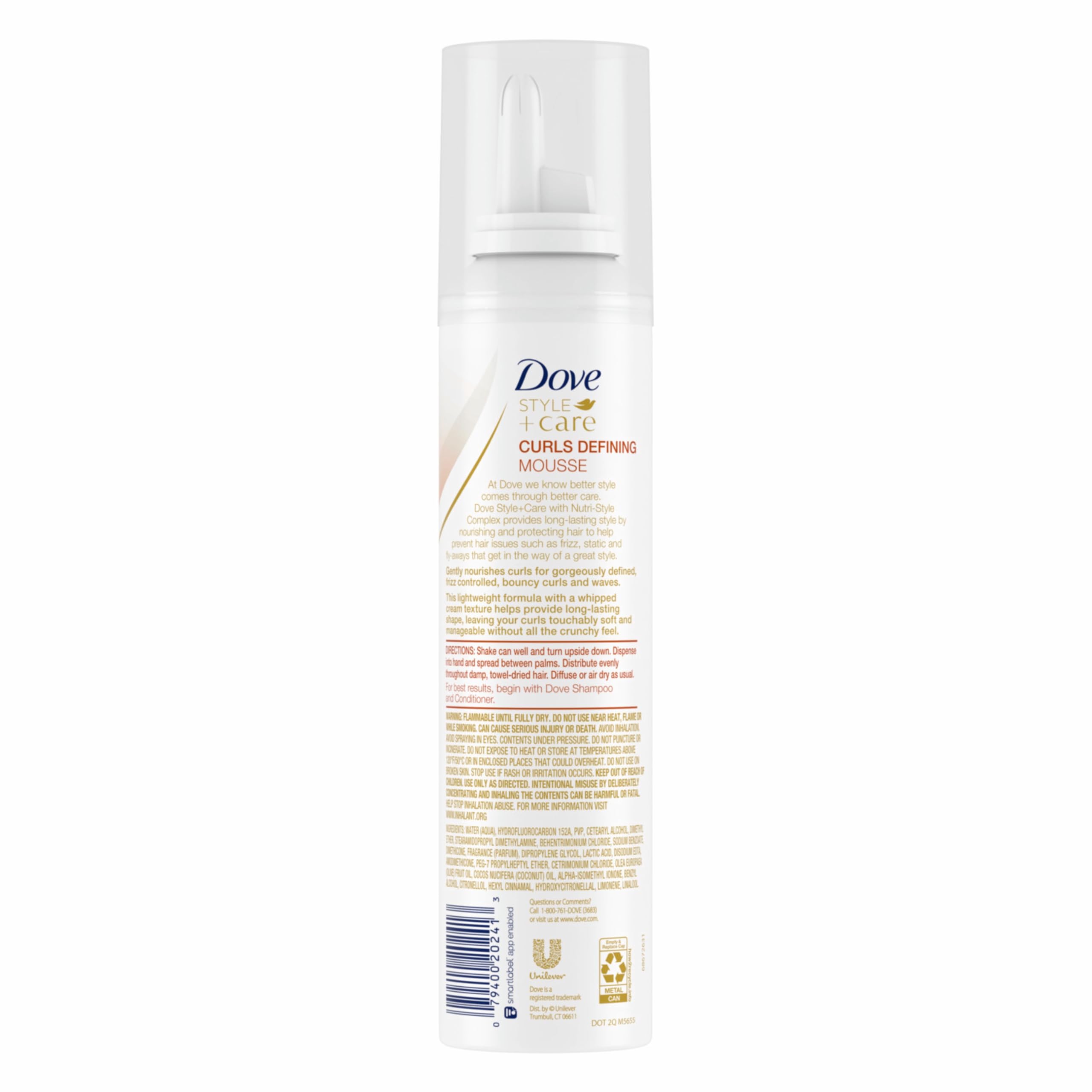 Dove lightweight whipped cream curl mousse bottle close up