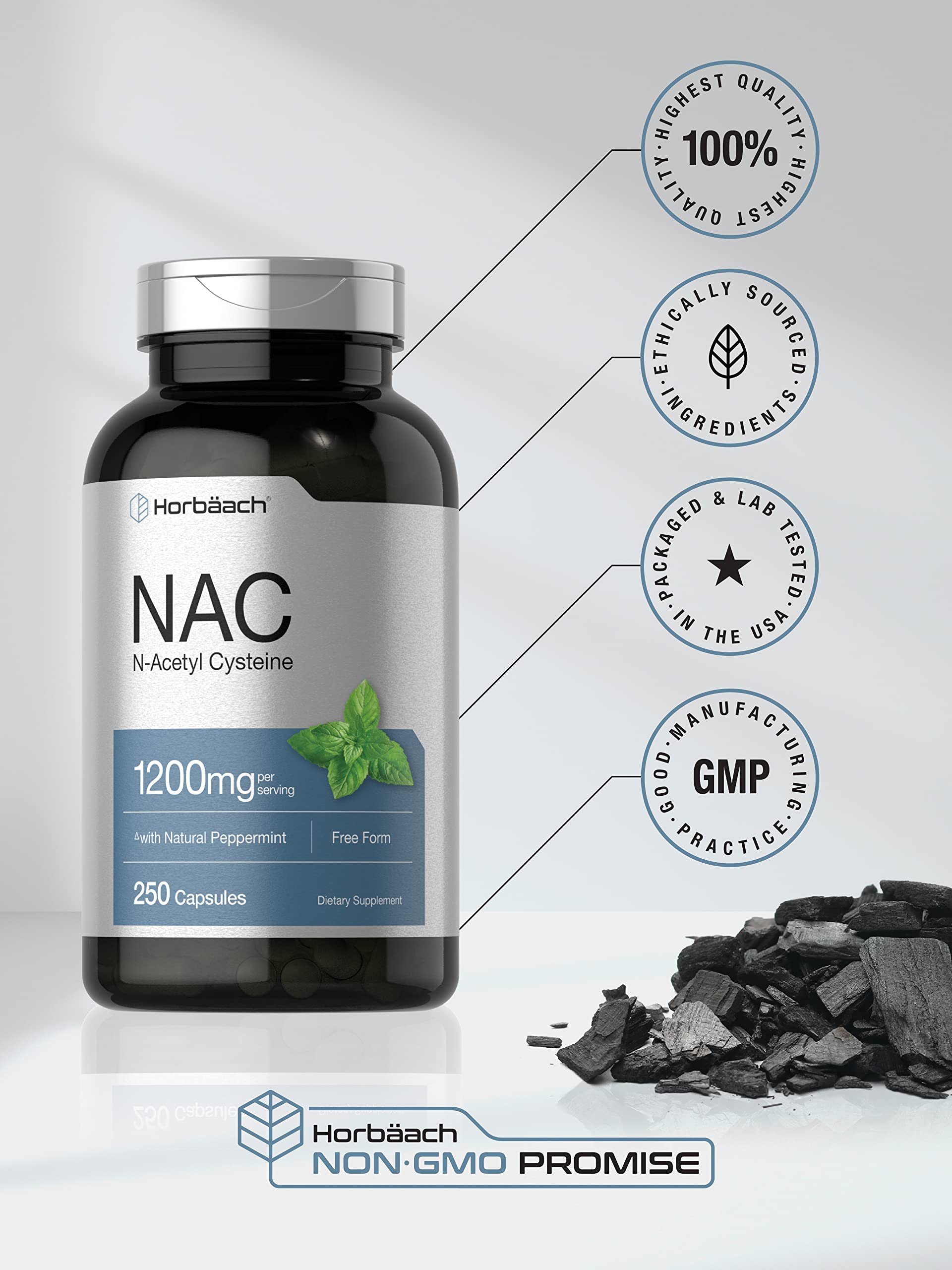 Close up of Horbaach peppermint scented NAC quick release capsules