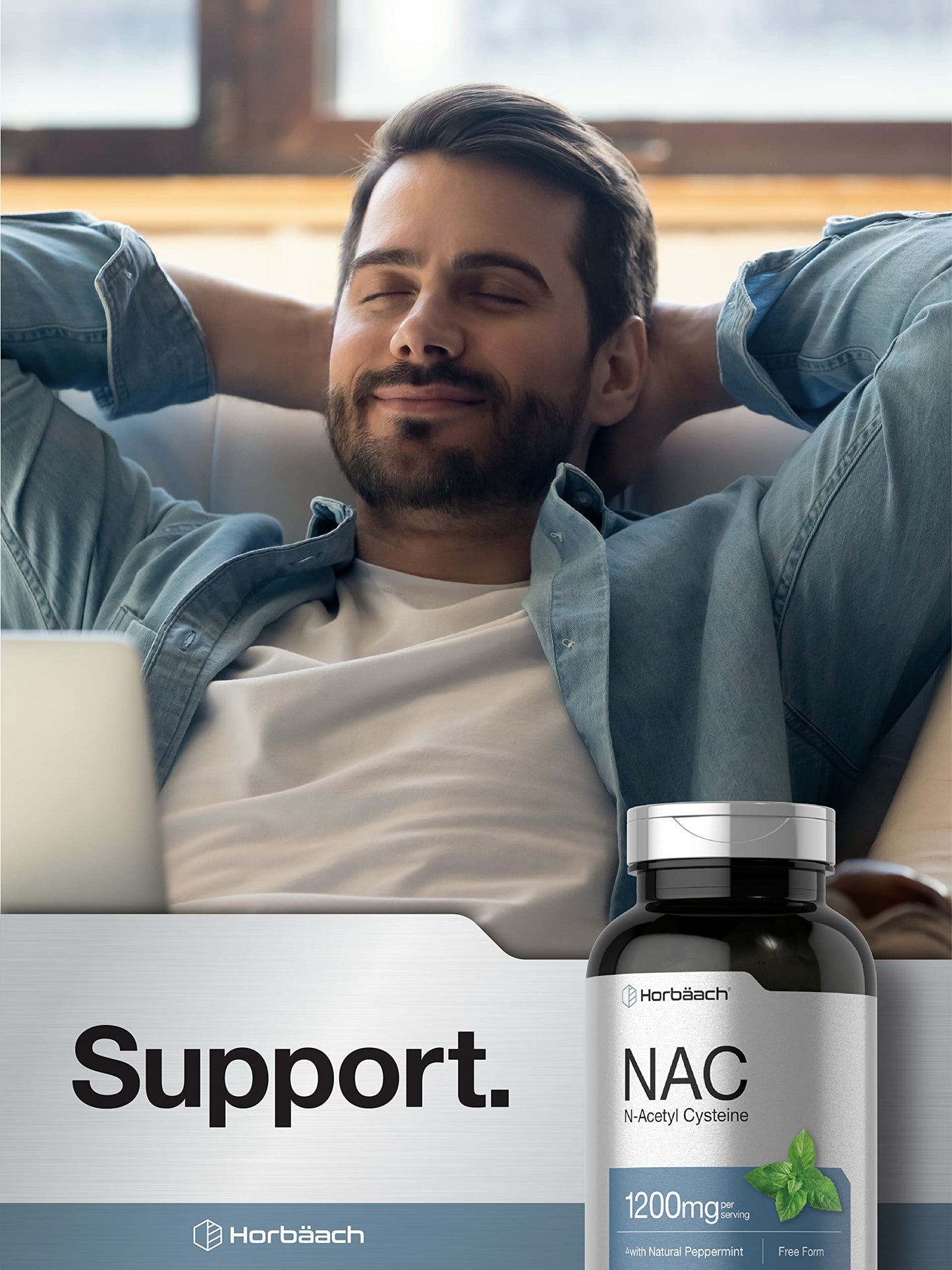 Horbaach NAC 1200mg 250 count bottle for respiratory health support