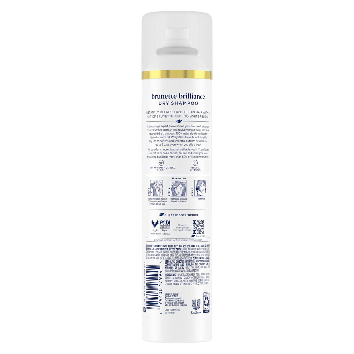 Dove Brunette Brilliance dry shampoo application on hair