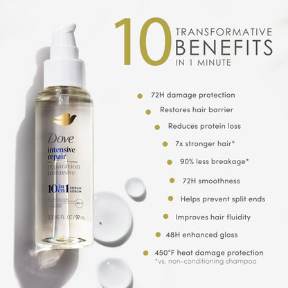 Close up of Dove Damage Therapy bi phase serum bottle with pump applicator
