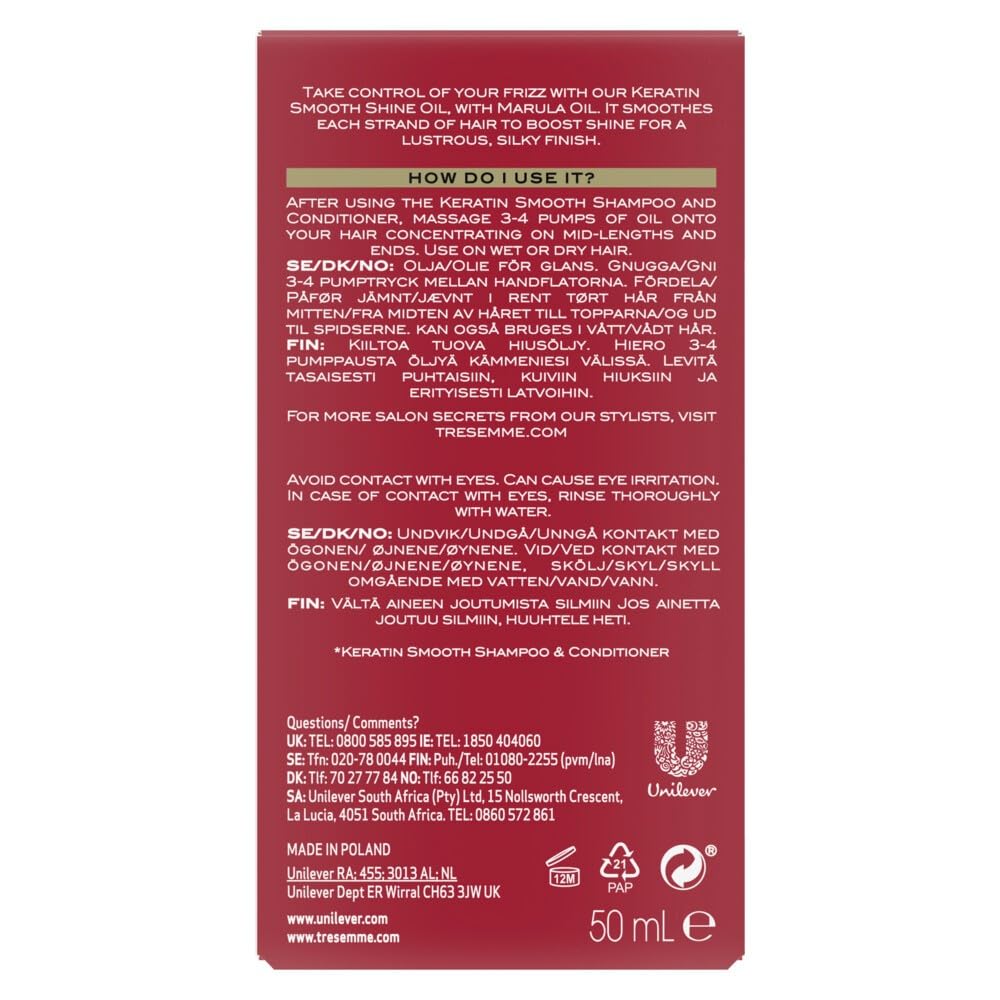 TRESemme hair serum with marula oil for salon smooth finish
