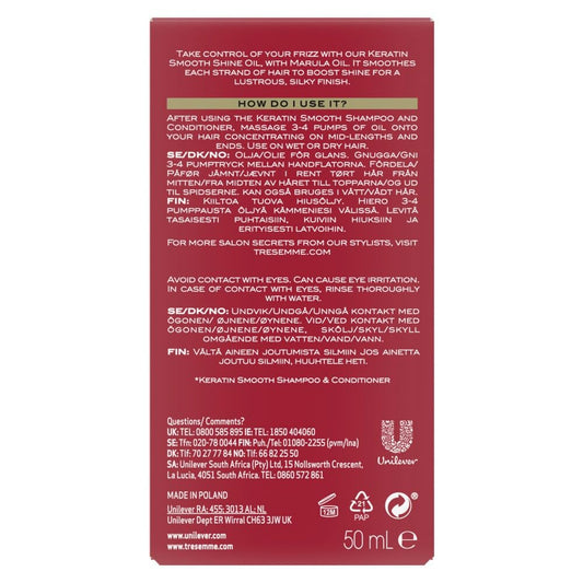TRESemme hair serum with marula oil for salon smooth finish