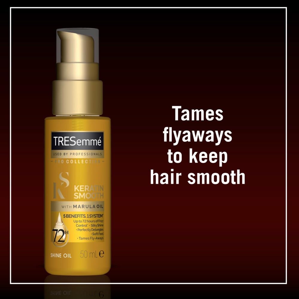 Premium keratin smooth shine oil side view showing product fluid ounces