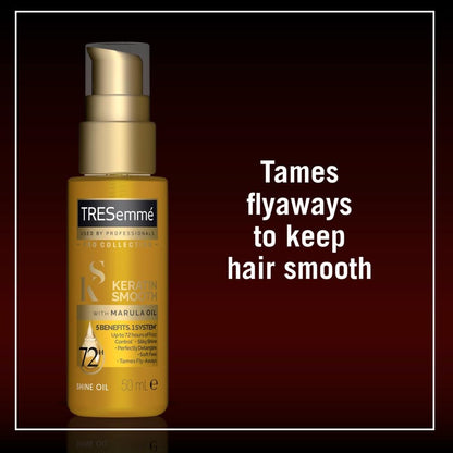 Premium keratin smooth shine oil side view showing product fluid ounces
