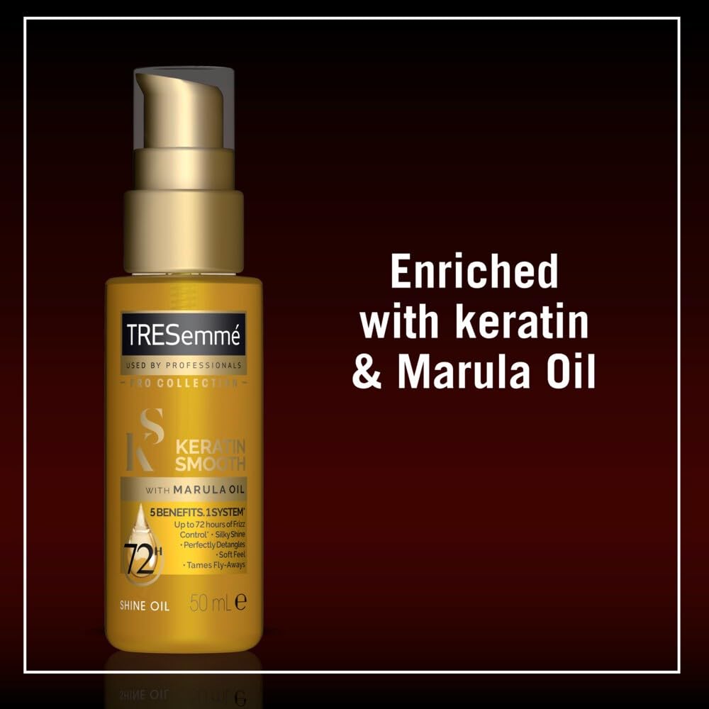 Keratin and marula oil infused hair treatment bottle close up