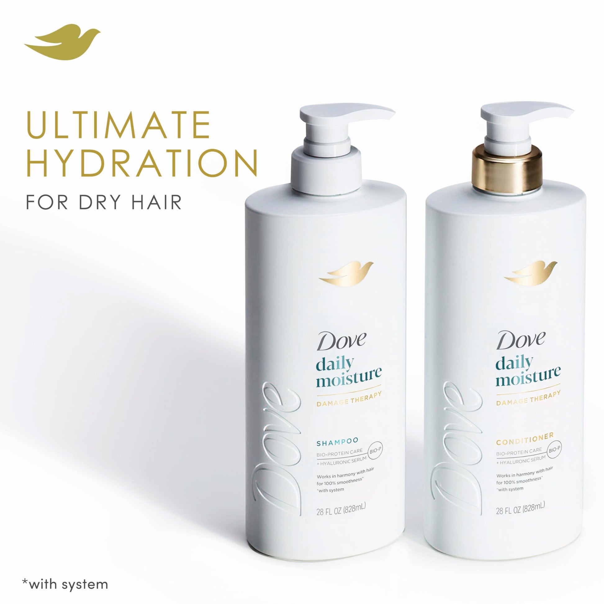 Dove bio protein care and hyaluronic serum shampoo for premium hair smoothness