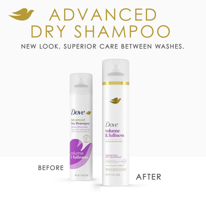 Close up of the nozzle and branding on the Dove volume and fullness bottle.