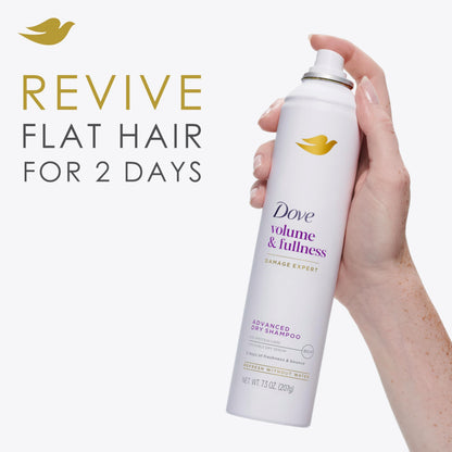 Authentic Dove dry shampoo with natural cassava starch ingredient callout.