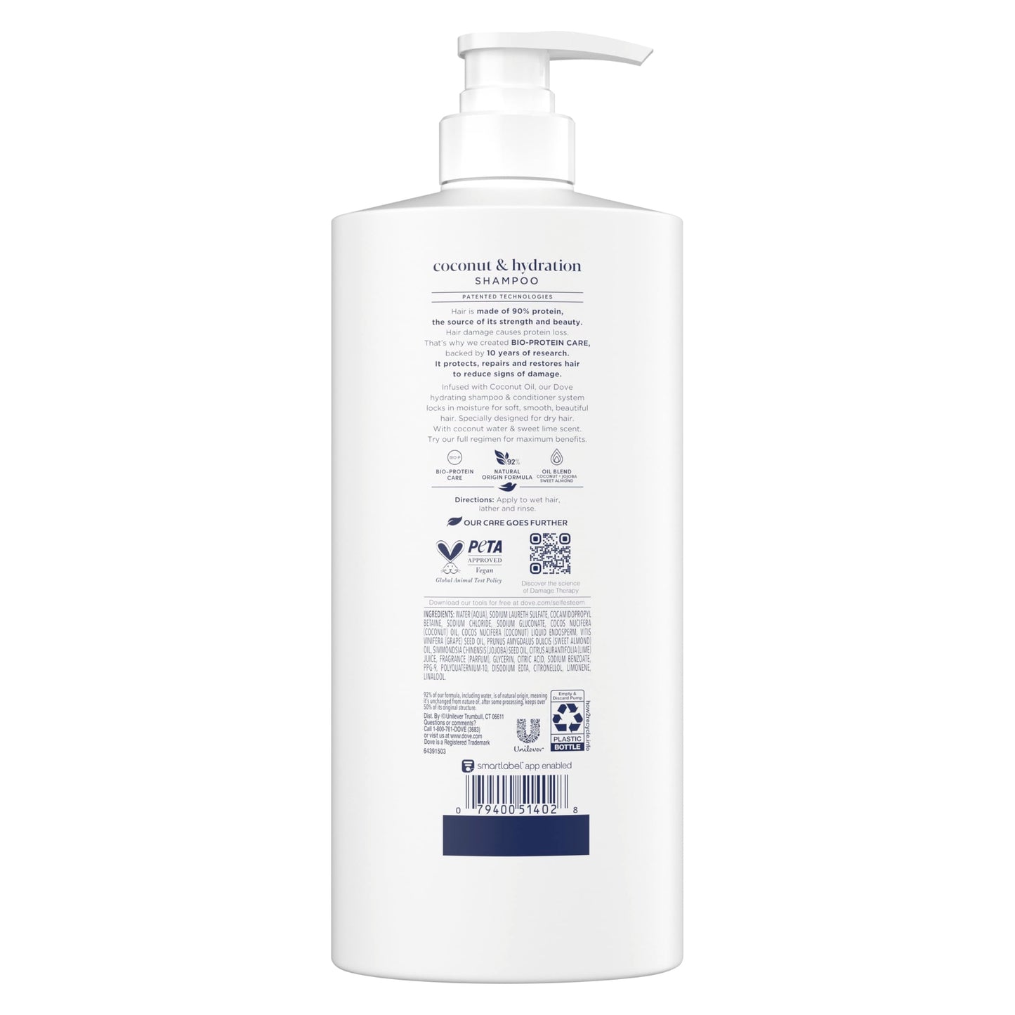 Dove shampoo for dry hair packaging displaying the Bio Protein Care Technology label.