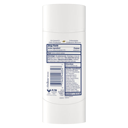 Close up view of the invisible solid stick of Dove Advanced Care Sheer Cool deodorant for women