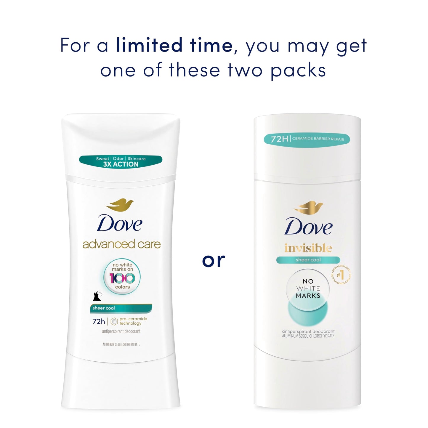 Back label of Dove Sheer Cool antiperspirant stick displaying the active ingredients and usage directions