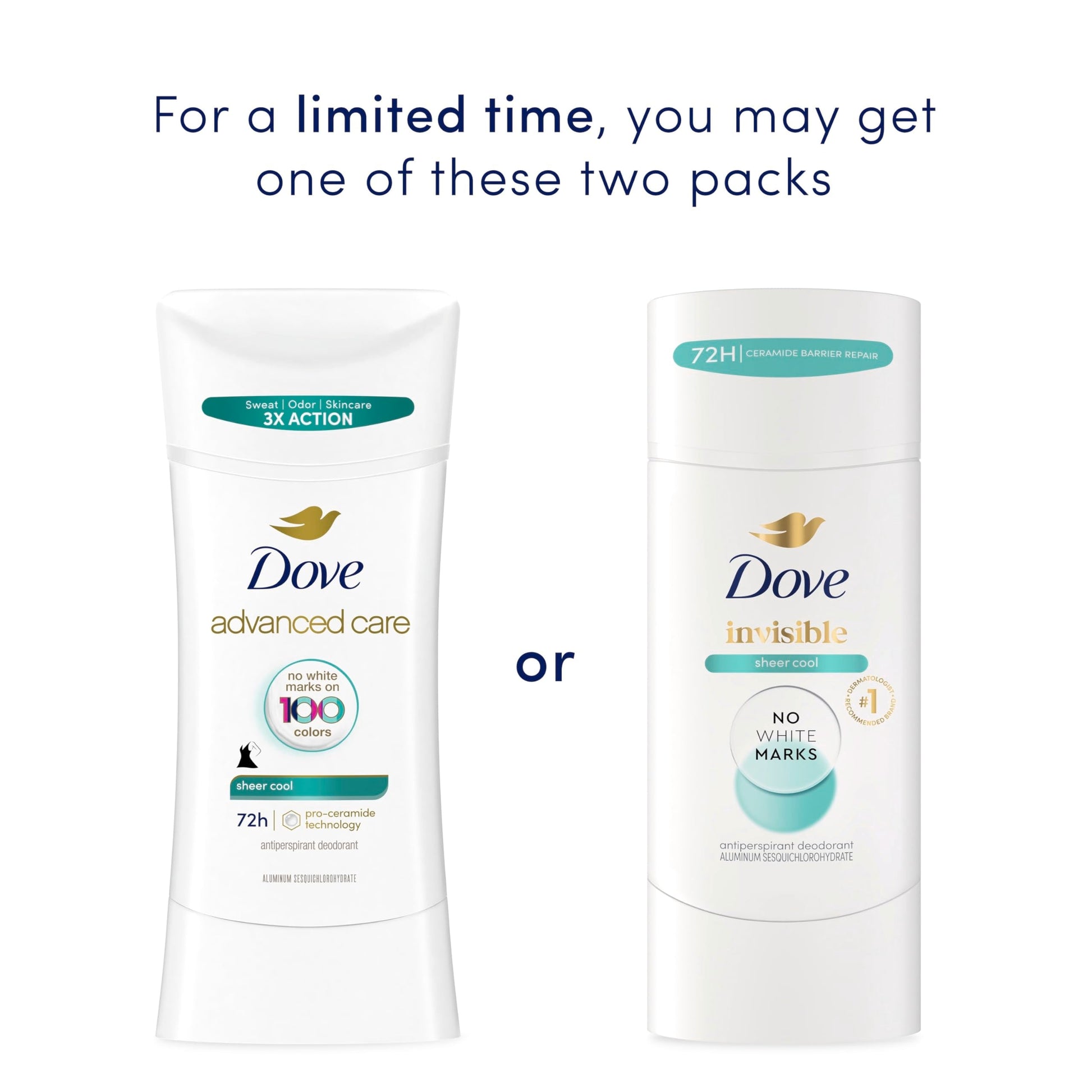 Back label of Dove Sheer Cool antiperspirant stick displaying the active ingredients and usage directions