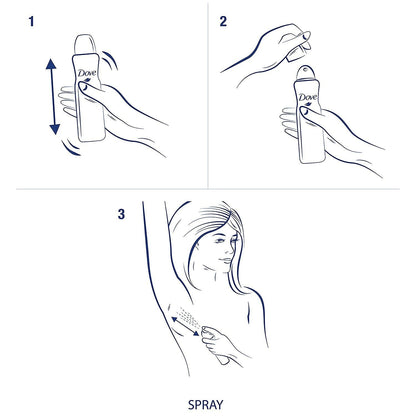 Side view of Dove Antiperspirant 107 gram spray can