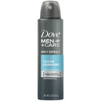 Dove Men Plus Care clean comfort aerosol canister packaging details