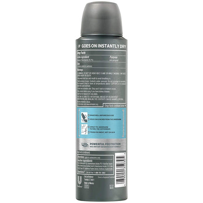 Close up of the spray nozzle on the USA imported Dove Men dry spray deodorant bottle highlighting the instant dry application design
