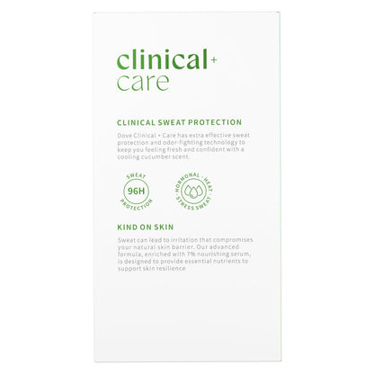 Dove clinical strength deodorant packaging showing cucumber and green tea details