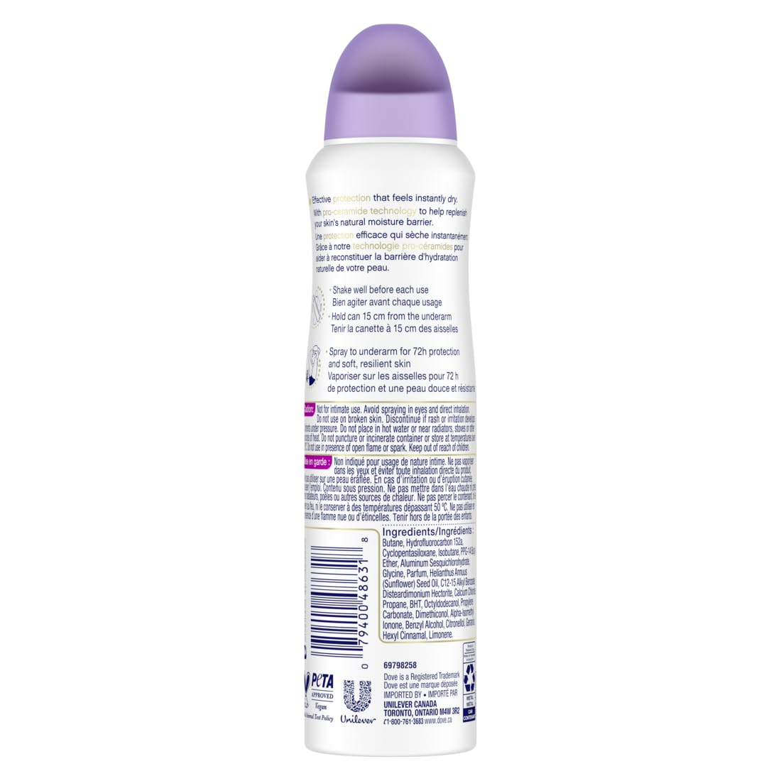 Dove Advanced Care antiperspirant spray cap and nozzle detail