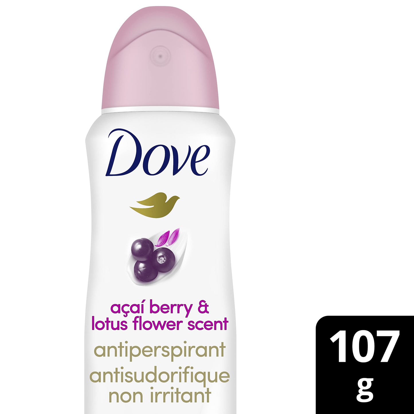 Top view of Dove Acai Berry and Lotus Flower aerosol spray